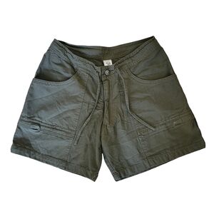 NEW Prana Breathe Hiking Shorts Dark Green Cotton Zippered Hip Pockets